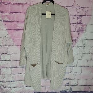 DONNI. SUNWASHED PALE GREEN SPACE DYE RIBBED KNIT OPEN FRONT DUSTER CARDIGAN NEW